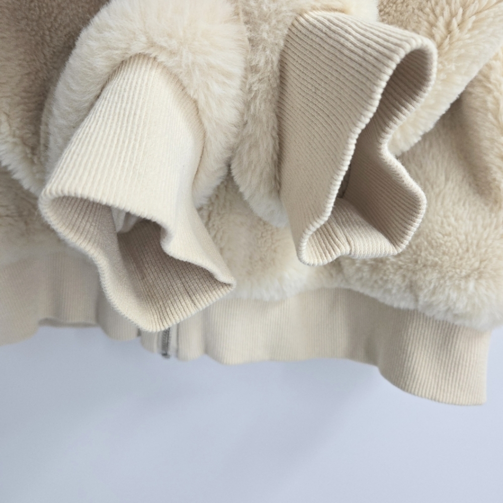 Top‎ Shop Jacket Cream Faux Fur Hooded Bomber - Picture 5 of 16